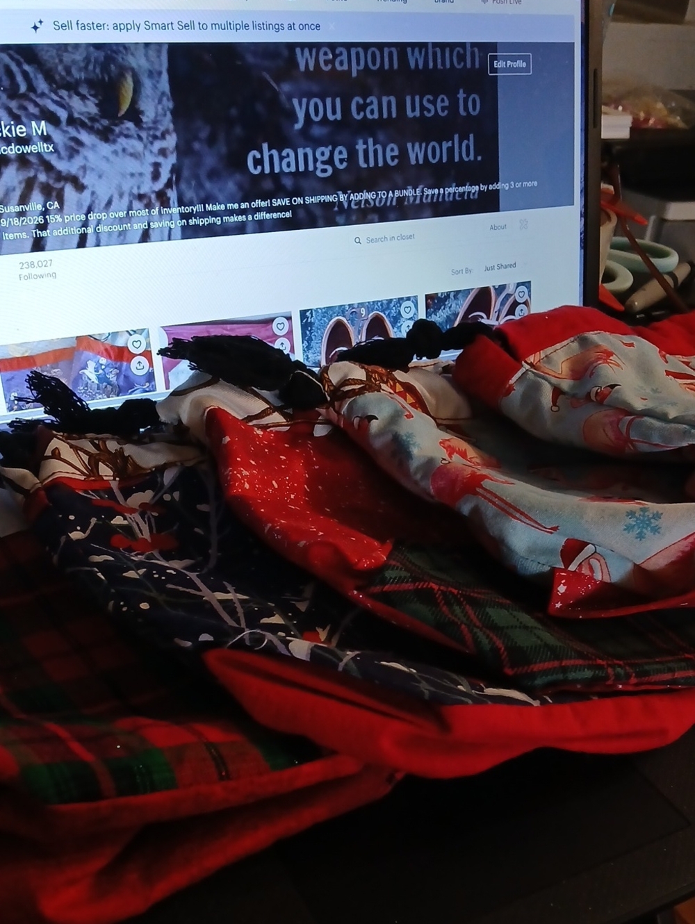 5 Christmas Gift Bags Approx 8" X 8"  - Unbranded/Handmade